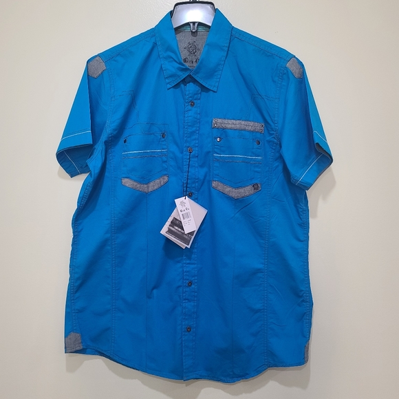 Circle One Other - NWT 100% Cotton Aqua and Gray Men's Casual Button-Down Shirt, Size XXL